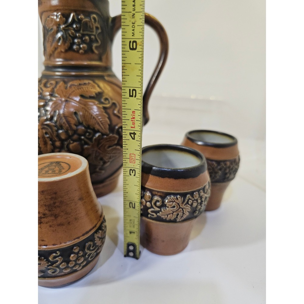 Vintage‎ Gertz German Pottery Pitcher 6 Cups Wine Set Grape Leaf Design MCM - Picture 6 of 8